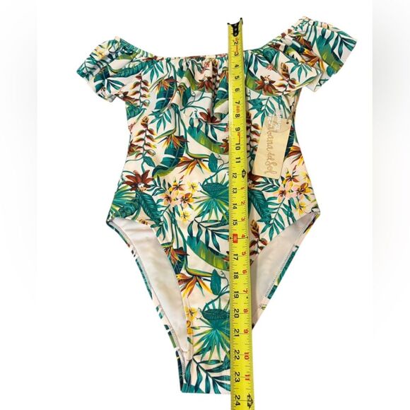 Cabana Del Sol One Piece Swimsuit Off the Shoulder Palm Floral Womens Small NWT - Picture 10 of 12